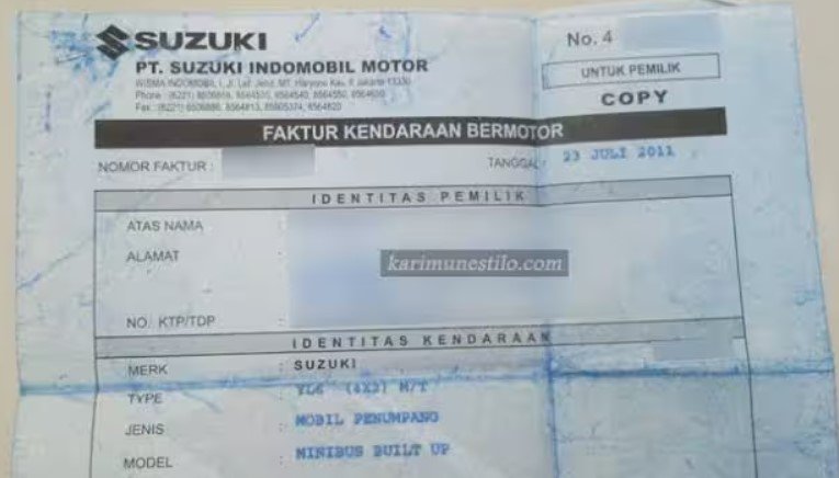 Fungsi dari Faktur Kendaraan Bermotor